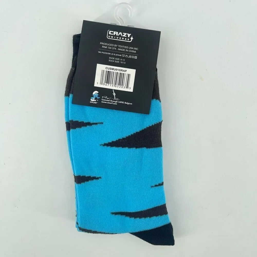 Smurfs Adult Crew Socks Black Blue Graphic Unisex Size 6–13 Throwback Vibe